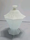 Anchor Hocking Milk Glass Pedestal Candy Dish w/ Lid Harvest Grape Pedestal VTG