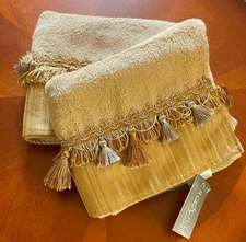 Two (2) Croscill Bolten Embellished Gold Hand Towels with Tassel Fringe - New