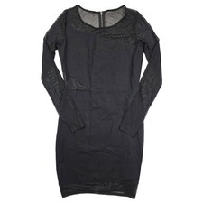 Guess Black Bodycon Cut Out Mesh Zipper Round Neck Midi Dress Women's Size Large