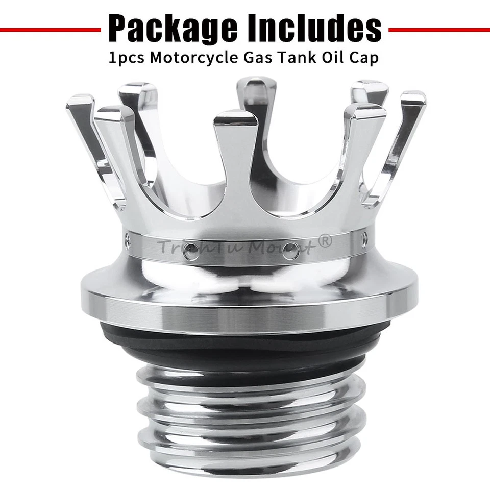 Chrome Fuel Tank Cap Gas Cap King Crown Style For Harley Sportster Touring Dyna - Image 3 of 4