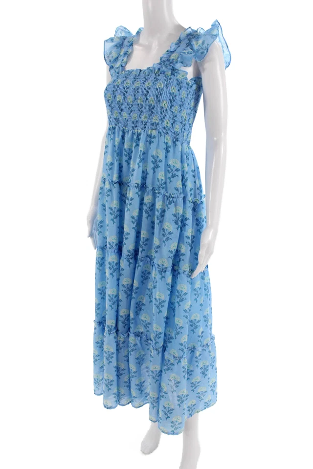 J. Marie Womens Maxi Sundress Light Blue Floral Square Neck Sleeveless Size M - Image 2 of 4