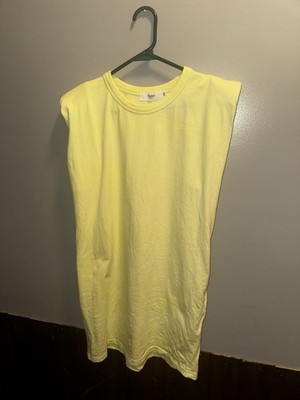 Frankie Shop Tina Padded Shoulder T-shirt Dress EUC Size XS Yellow