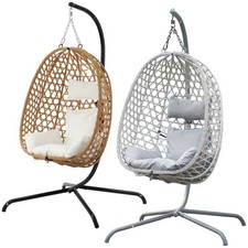 Tulum Rattan Hanging Egg Chair Swing With Stand Garden Indoor Outdoor & Cushions