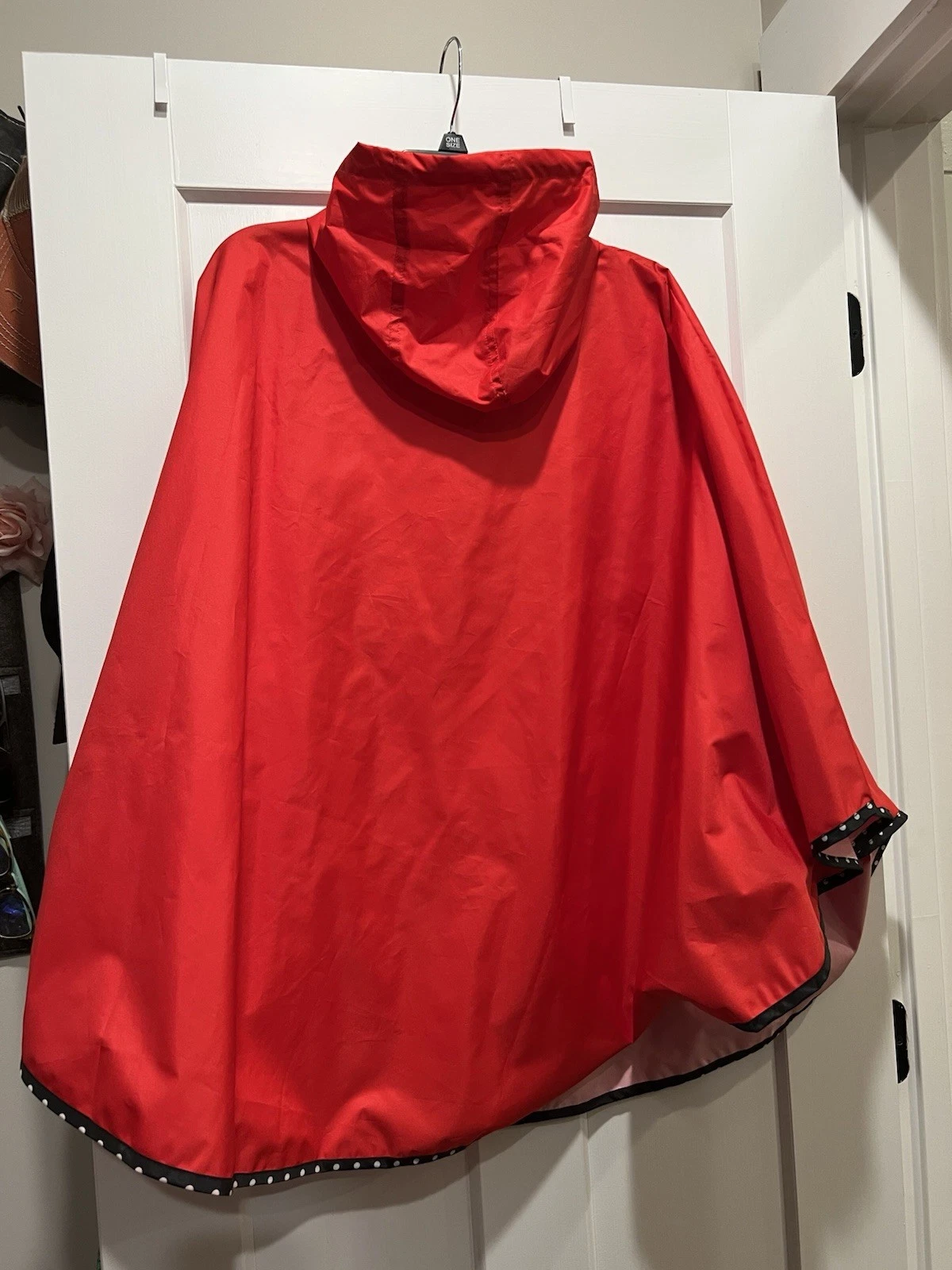 TOTES Women’s Hooded Rain Poncho Red Polka Dot Front Fold/Fits In Zip Pocket