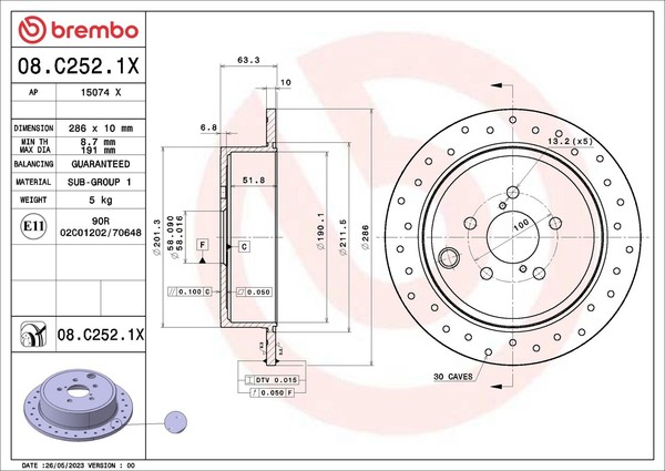 2X Bremsscheibe Xtra Line - Xtra Brembo 08.C252.1X FüR Toyota GT 86 ZN6AC_ ZN6K-image