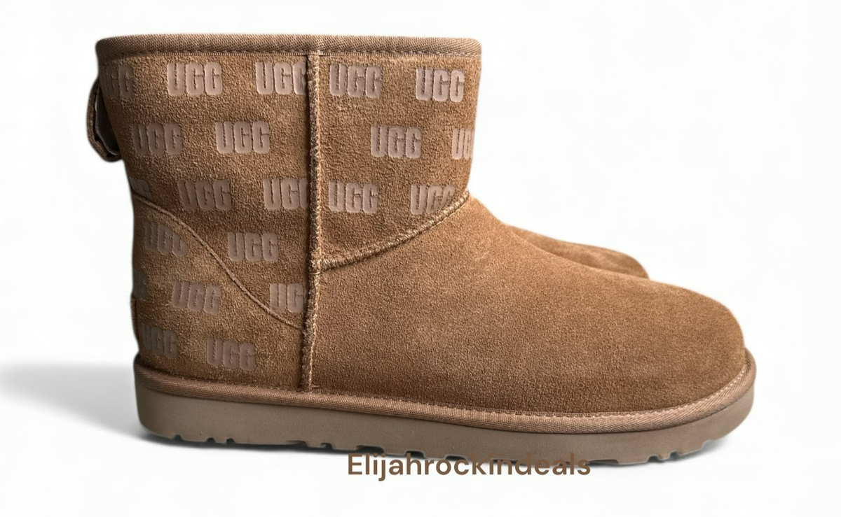 UGG Classic Mini II Logo Print Black Suede Water Resistant Ankle Boot Mens 12 Women main image 3