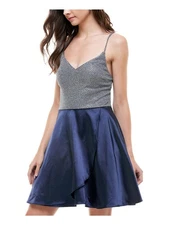 CITY STUDIO Womens Spaghetti Strap Mini Party Fit + Flare Dress