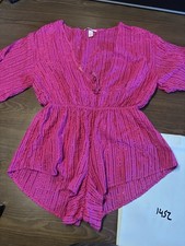 Victoria's Secret Teddy Romper Womens Large Pink Satin Lace Trim Lingerie