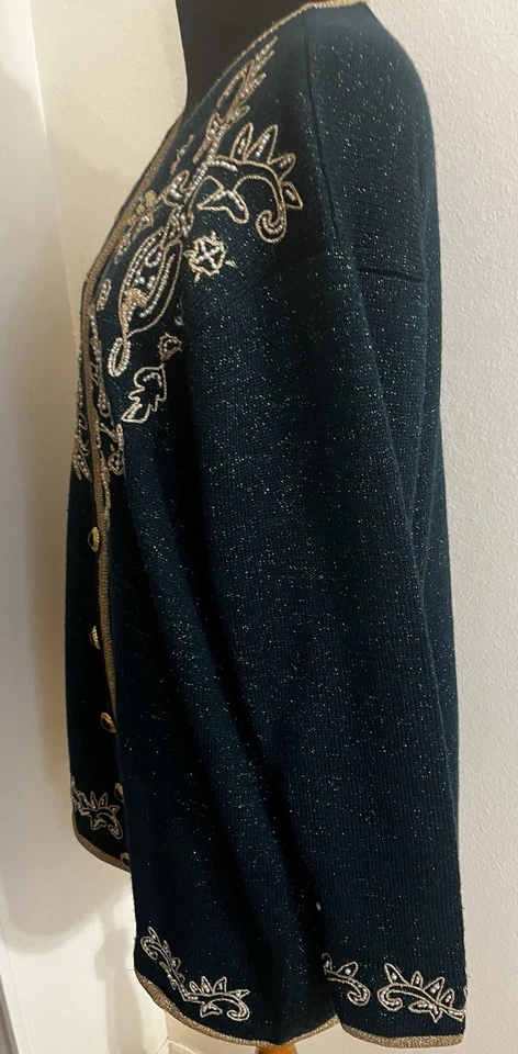 Vintage Jaclyn Smith Festive Holiday Cardigan ￼ Womens L  Sparkle Metallic - Image 4 of 4