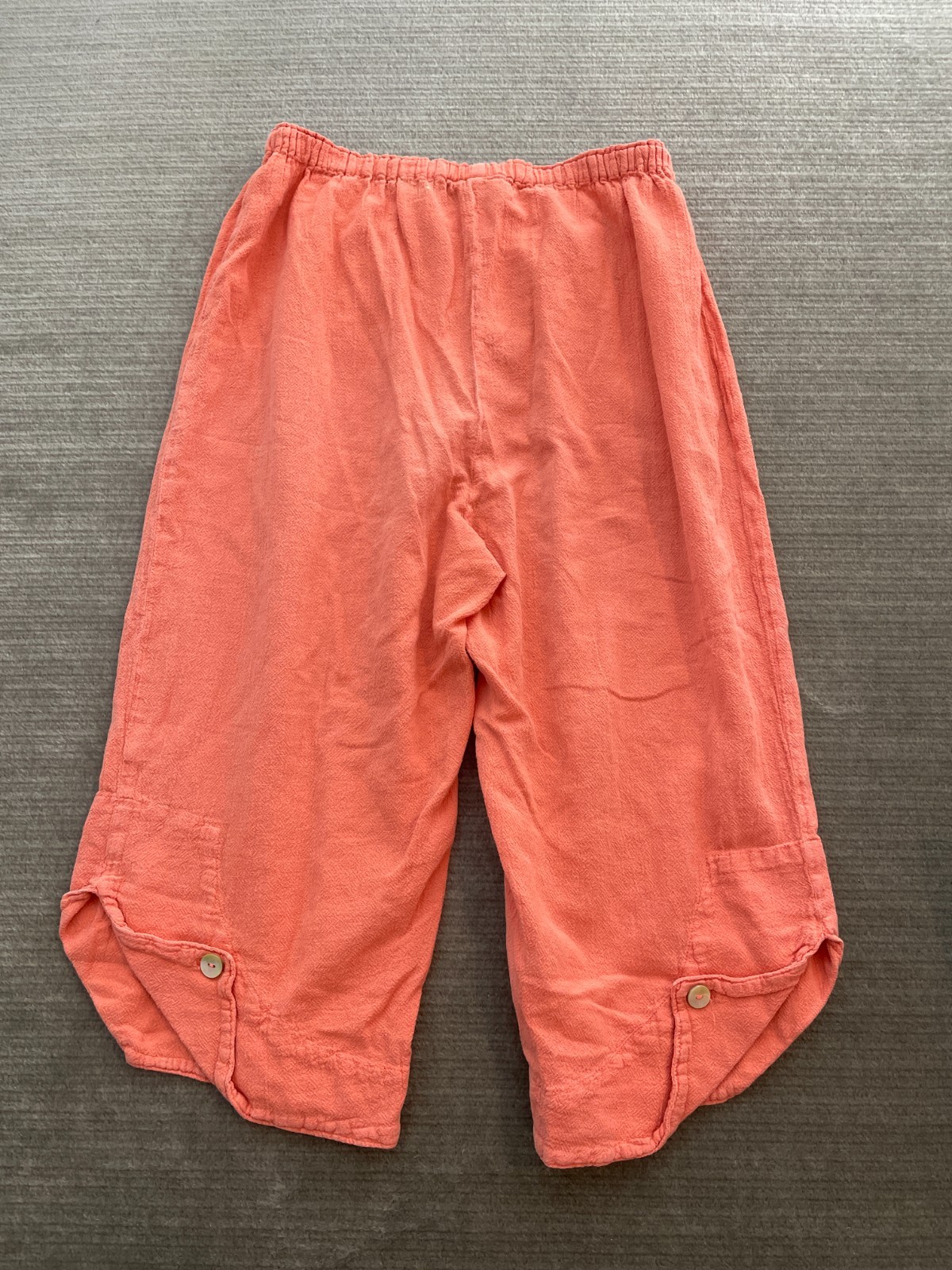 Oh My Gauze Pants Women M Coral High Rise Pull on Button Casual Crop Lagenlook