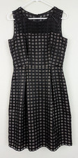 Cavin Klein sz 6 Fit & Flare Dress sheer overlay black tank lined pleated 4440
