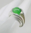 Vintage Seta Sterling Silver 925 Green Cats Eye Rolling Stone Ring Size 6.75