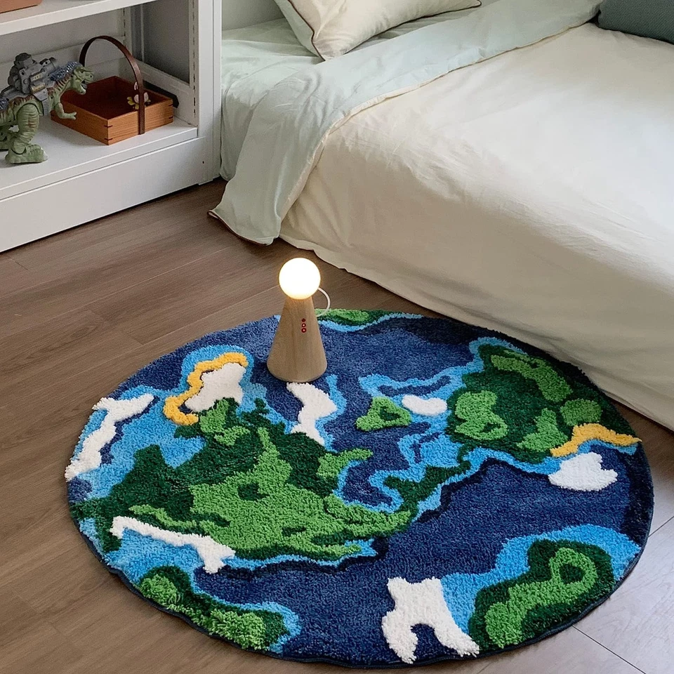 Earth World Map Rug - Moss Science Circle Rug for Classroom Kids, Cute Bath M... - Image 2 of 4