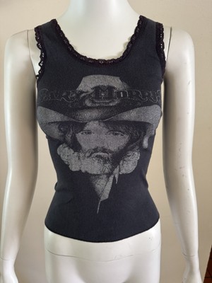1980s Vtg Gary Morris Country Lace Baby Doll Tank Top Black Biker T Shirt Hat