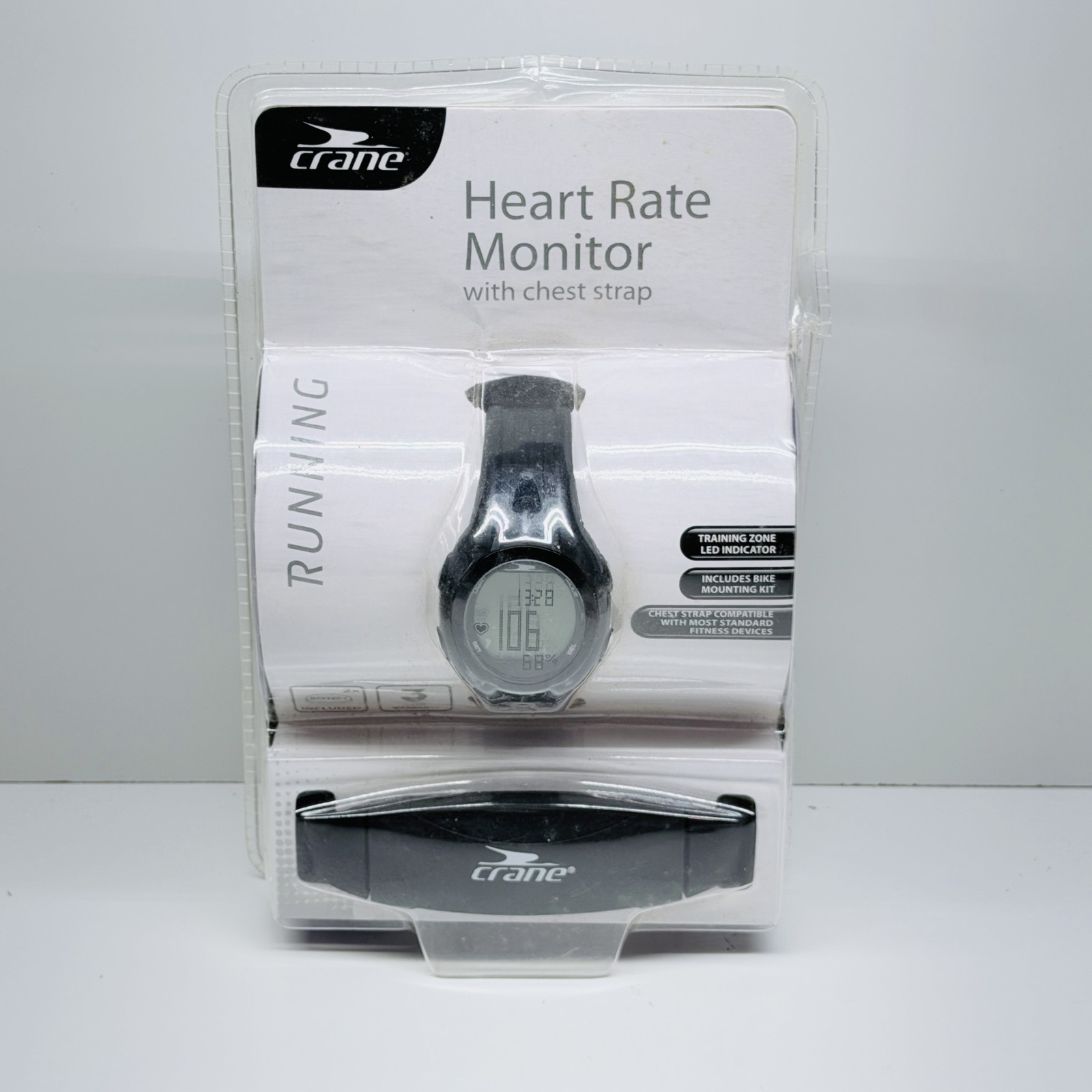 Crane Heart Rate Monitor Watch with Chest Strap & Bike Mount Kit - Running