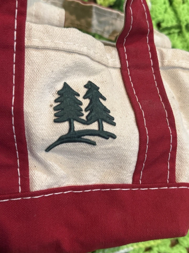 De Colección LL Bean Mini Barco Bolso de Mano Lona Bordado Árboles de Navidad EE. UU. Algodón Foto 2 de 4