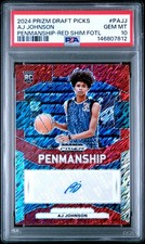 PSA 10 - AJ JOHNSON #/11 Auto - 2024 Prizm DP Autograph Rookie RED SHIMMER FOTL