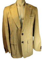 VINTAGE Corduroy Mens Blazer Jacket Tan Beige Wood Buttons Size 40L MCM 70s