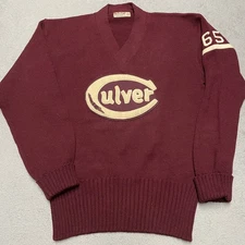 Vintage Sand Knit Sweater 44 Culver Military Academy Burgundy Diving Swim 1960s