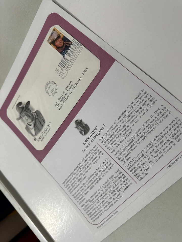 JOHN WAYNE Legends of Hollywood Postal Commemorative Society FDC - Sept 9, 2004! - Image 4 of 4