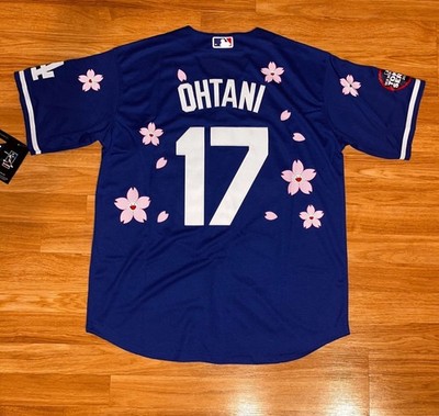 LA Dodgers Blue Ohtani Tokyo Series Cherry Blossom Stitched size