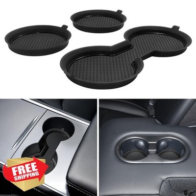 KENTUTO Tesla Model 3/Y 21-25 Cup Holder Inserts Coaster Mat Black