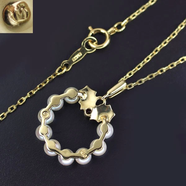 Mikimoto K18YG Akoya Pearl Ruby Pendant Necklace, Diameter Approx. 3.4 mm, Wreat - Image 2 of 3