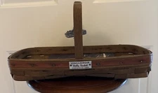 RARE LONGABERGER 1984 HOLLY  BASKET~PEWTER TIE ON, BROCHURE ,5 FAMILY SIGNATURES