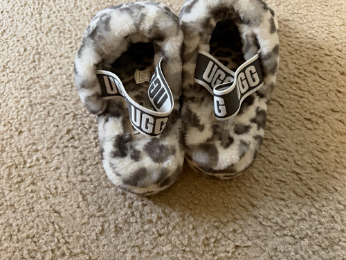 UGG Fluff Yeah Women’s Size 8 Faux Fur Animal Print Slide Slippers Gray