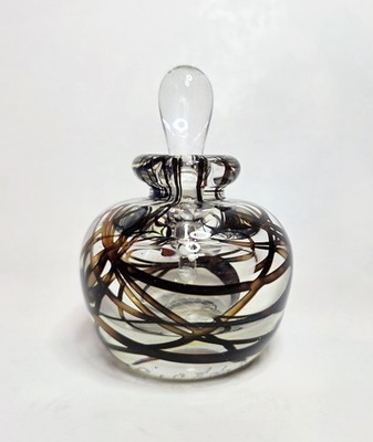 Raymond D Mathews Jr Perfume Bottle Studio Art Glass w/Brown Smoke Ribbon Swirl 