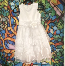 White Girls Sleeveless Formal Organza Dress Bow Flower, Size 100