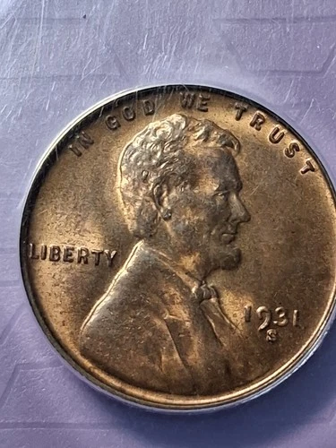 1931-S LINCOLN CENT. MS/ BU/RB ANACS MS 62.