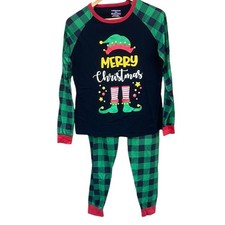 Merry Christmas Elf 2-piece pajama set black green size youth small