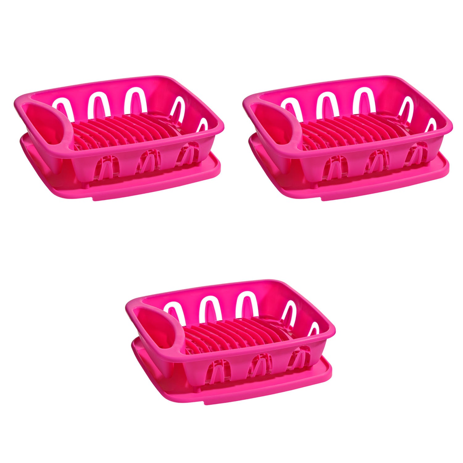 Premier Housewares 3pc Dish Drainer Organiser Pink With Removable Dripping Tray