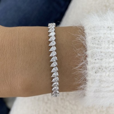 14K White Gold Tennis Bracelet 6.1ct Pear Lab-Created Diamond F/VS1 Appraised
