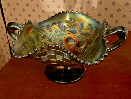 Northwood Carnival Glass Iridescent Estate Pedestal Bowl  Three Fruit design