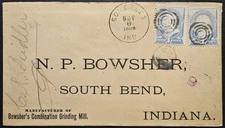 Somerset IN 2 1c Banknote Target Cancel 1889 Wabash County