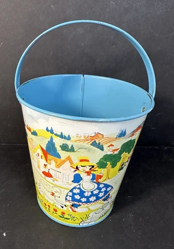 Vintage Children's Sand Pail Nursery Rhyme Theme J. Chein Mother Goose Mary Lamb