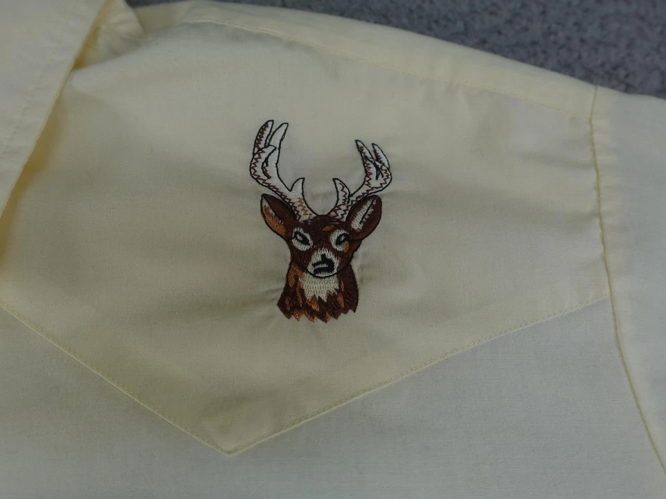 Camisa De Colección Ely Wildlife Para Hombres XL Amarilla Perla Occidental Bordada Ciervo A Presión Años 90 Foto 3 de 4