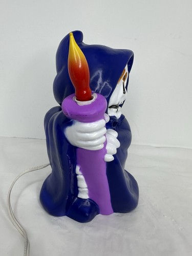 Grim Reaper Halloween Blow Mold Skeleton Skull Creepy Purple Tested Works - Picture 2 of 13