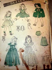  GREAT VTG 1940s 22" DOLL CLOTHING SEWING PATTERN