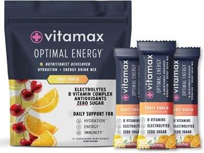 Vitamax Health Optimal Energy Fruit Punch Electrolyte Hydration Mix 30 Servings
