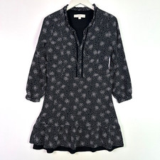 Loft Ann Taylor ruffle long sleeve split v neck dress black 10p