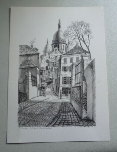 SIGNED ENGRAVED PRINT-MONTMARTRE PARIS - Picture 1 of 2