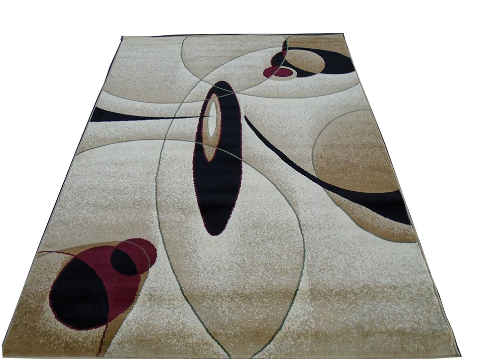 Turkish Area Rug 2x3 Wool Blend Stain Resistant Contemporary Brown Beige Circles - Image 4 of 4