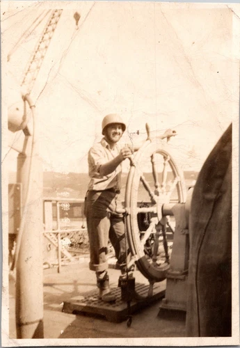 Vtg Photo WW2 USS Kennebec Crew Sailors US Navy Military Service Men Ship Wheel