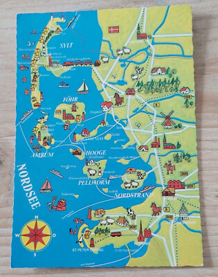 COLOR AK Postkarte PANORAMA LANDKARTE NORDFRIESLAND 1991