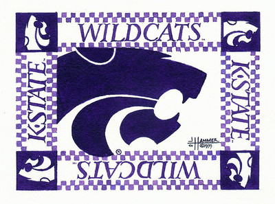 ''KSU Powercat'' 5x7 double-matted Watercolor Art Print by artist, Julie Hammer