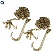 LABLT 2 G70 5/16''x10' Transport Tow Chain J Hook Long Shank w/ Grab Hook