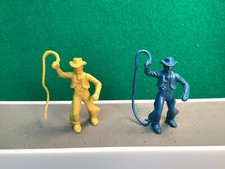 Two Marx 1950's 60mm Western Town Cowboys With Whips